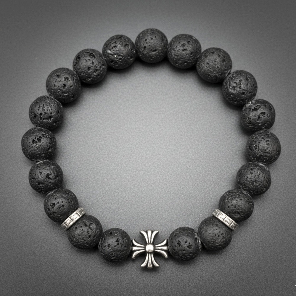 THE MEN THING Bead Bracelet DRAKNOR LAVA - 12mm Beads Bracelet with Natural Stone - Adjustable Bracelet