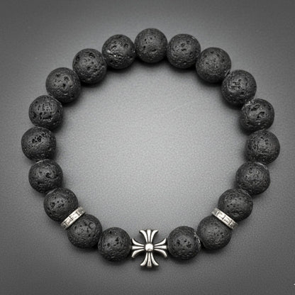 THE MEN THING Bead Bracelet DRAKNOR LAVA - 12mm Beads Bracelet with Natural Stone - Adjustable Bracelet