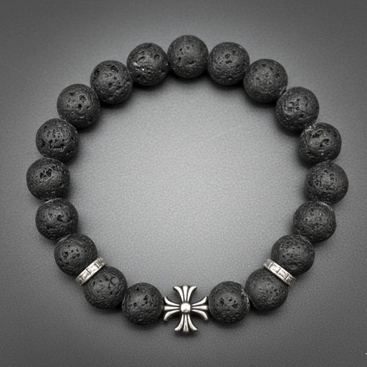 THE MEN THING Bead Bracelet DRAKNOR LAVA - 12mm Beads Bracelet with Natural Stone - Adjustable Bracelet