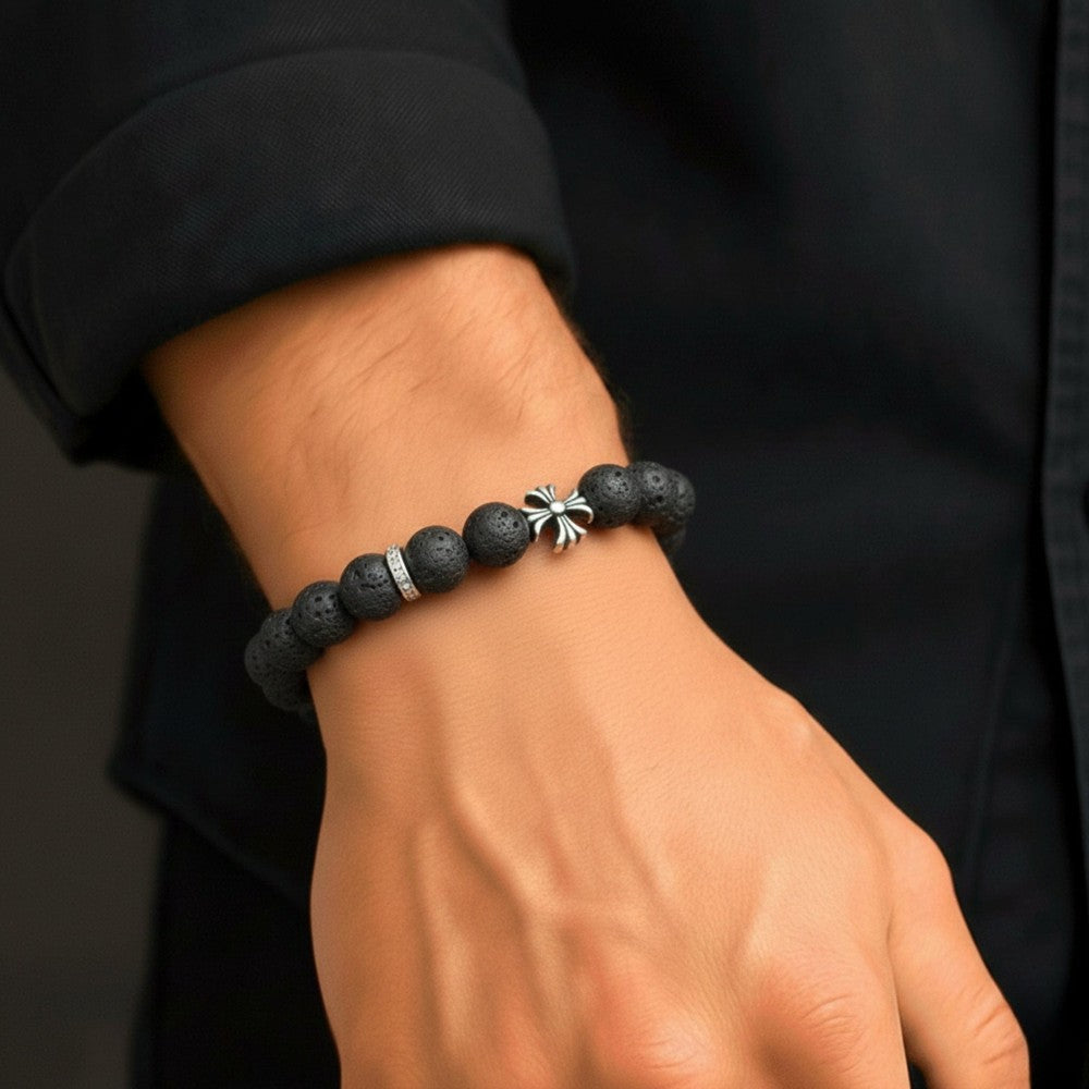 THE MEN THING Bead Bracelet DRAKNOR LAVA - 12mm Beads Bracelet with Natural Stone - Adjustable Bracelet