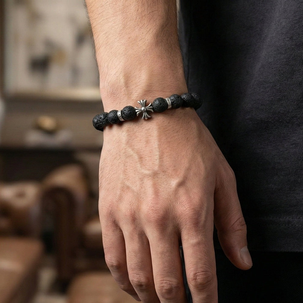 THE MEN THING Bead Bracelet DRAKNOR LAVA - 12mm Beads Bracelet with Natural Stone - Adjustable Bracelet