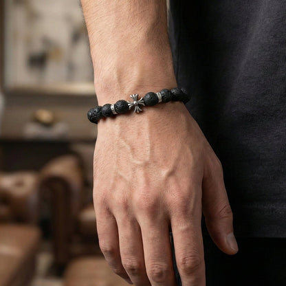 THE MEN THING Bead Bracelet DRAKNOR LAVA - 12mm Beads Bracelet with Natural Stone - Adjustable Bracelet