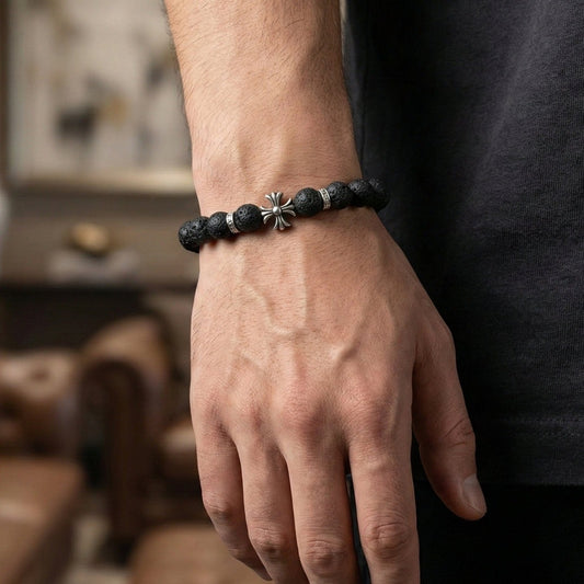 THE MEN THING Bead Bracelet DRAKNOR LAVA - 12mm Beads Bracelet with Natural Stone - Adjustable Bracelet