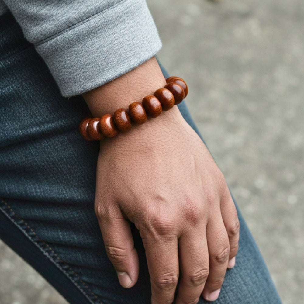 THE MEN THING Bead Bracelet EVOOAK - 19mm Wooden Beads Bracelet with Natural Stone - Adjustable Bracelet