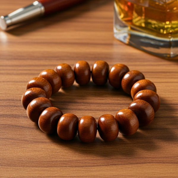 EVOOAK - 19mm Wooden Beads Bracelet with Natural Stone - Adjustable Bracelet