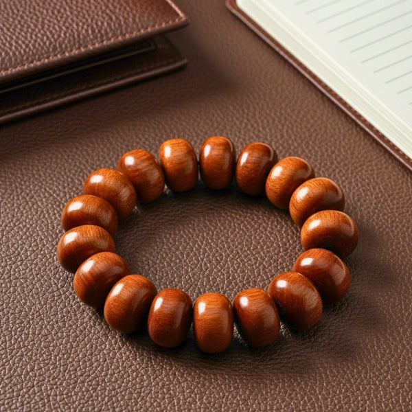 EVOOAK - 19mm Wooden Beads Bracelet with Natural Stone - Adjustable Bracelet