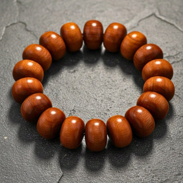 EVOOAK - 19mm Wooden Beads Bracelet with Natural Stone - Adjustable Bracelet