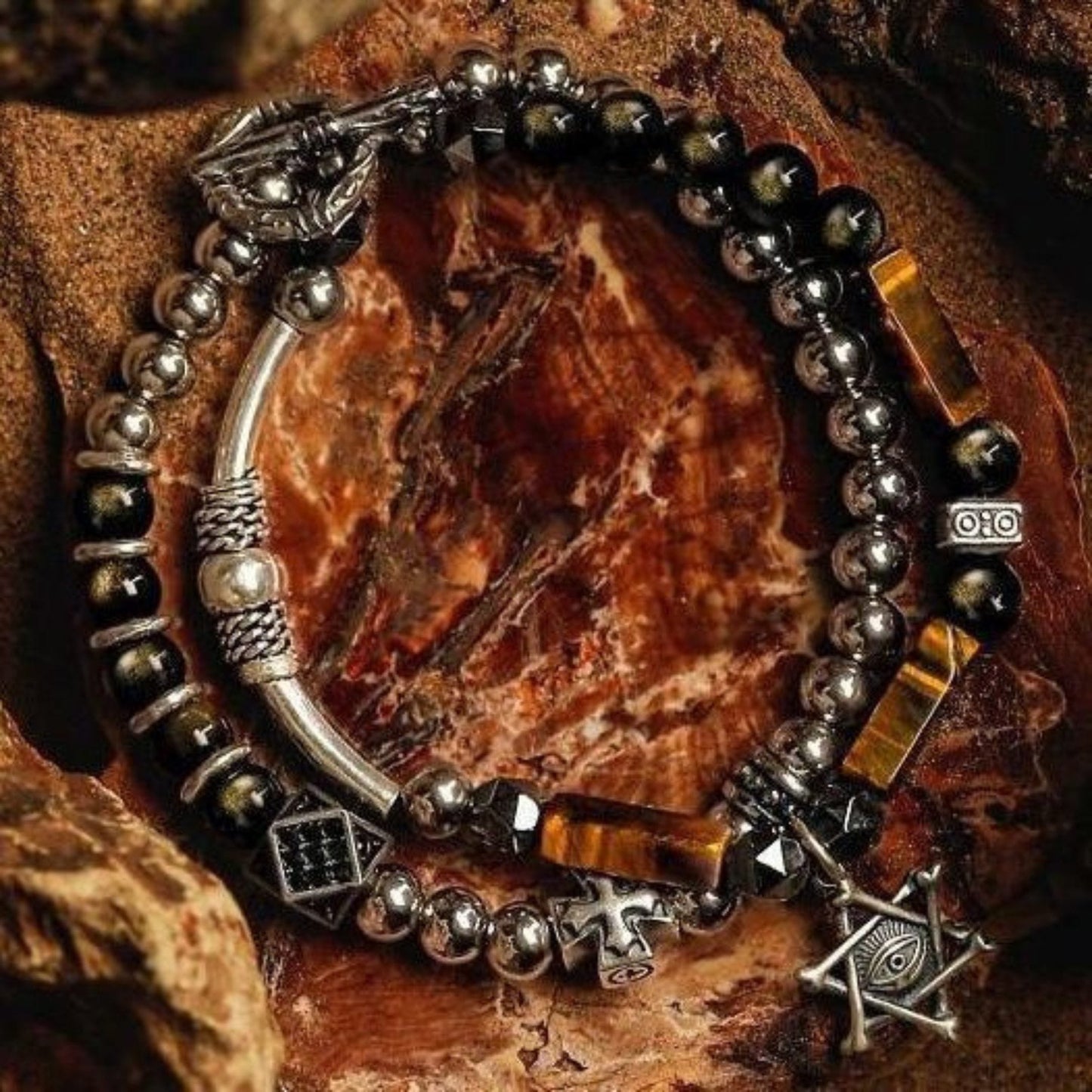 THE MEN THING Bead Bracelet EYE RELIC - Beads Bracelet for Men & Boys (8 inch)