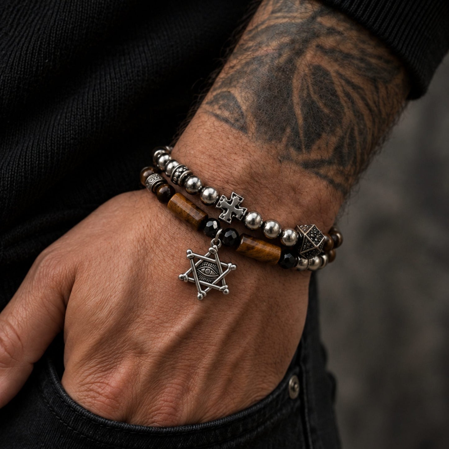 THE MEN THING Bead Bracelet EYE RELIC - Beads Bracelet for Men & Boys (8 inch)
