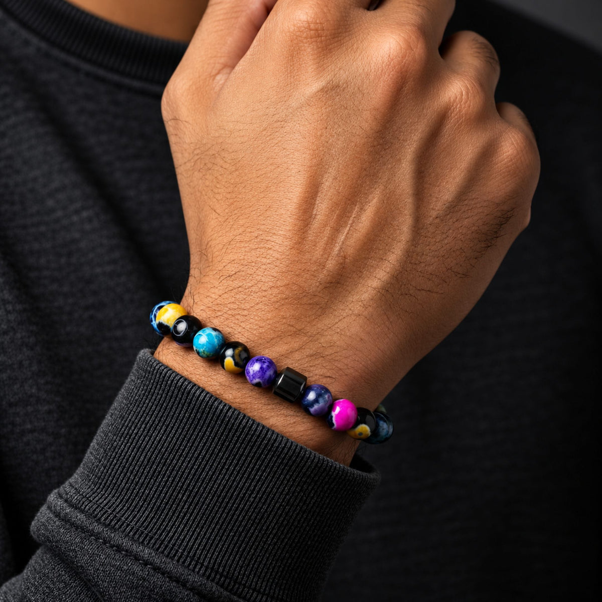 THE MEN THING Bead Bracelet GALAXY AURA - 10mm Beads Bracelet with Natural Stone - Adjustable Bracelet