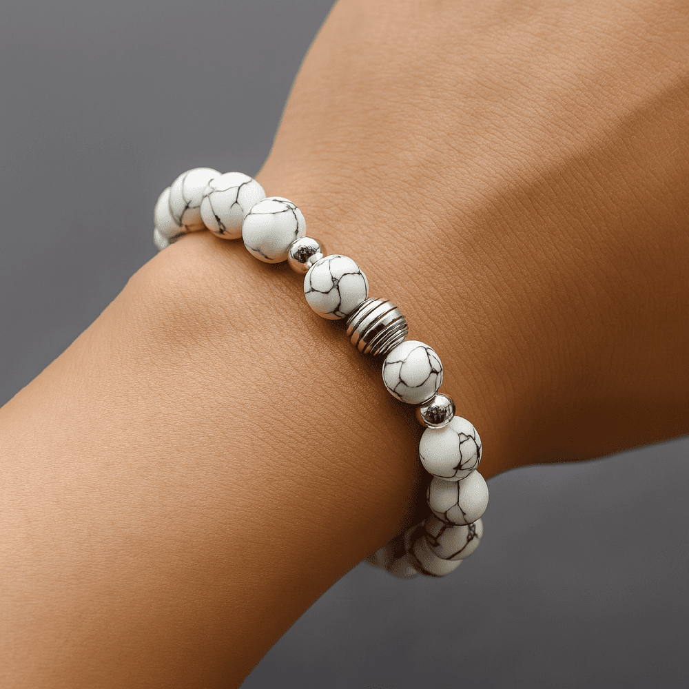 THE MEN THING Bead Bracelet HOWLITE - 12mm Beads Bracelet with Natural Stone - Adjustable Bracelet
