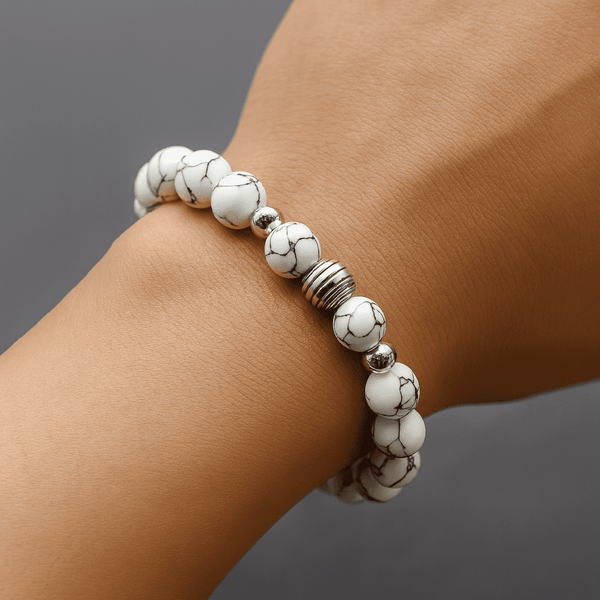 HOWLITE - 12mm Beads Bracelet with Natural Stone - Adjustable Bracelet