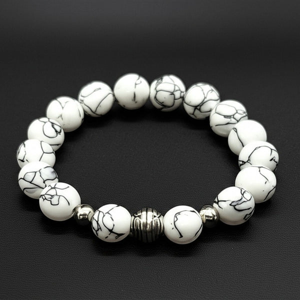 HOWLITE - 12mm Beads Bracelet with Natural Stone - Adjustable Bracelet