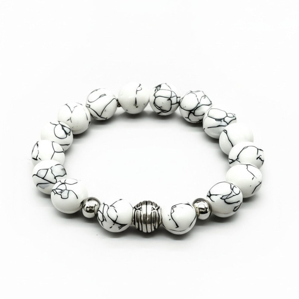 THE MEN THING Bead Bracelet HOWLITE - 12mm Beads Bracelet with Natural Stone - Adjustable Bracelet