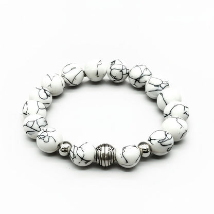 THE MEN THING Bead Bracelet HOWLITE - 12mm Beads Bracelet with Natural Stone - Adjustable Bracelet