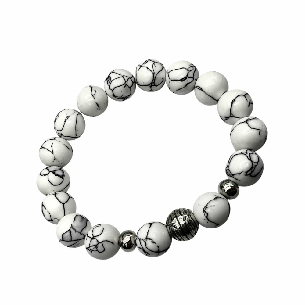 THE MEN THING Bead Bracelet HOWLITE - 12mm Beads Bracelet with Natural Stone - Adjustable Bracelet