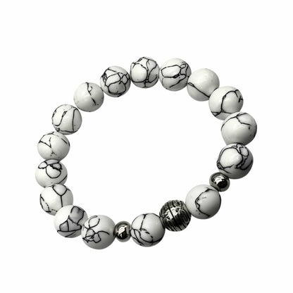 THE MEN THING Bead Bracelet HOWLITE - 12mm Beads Bracelet with Natural Stone - Adjustable Bracelet