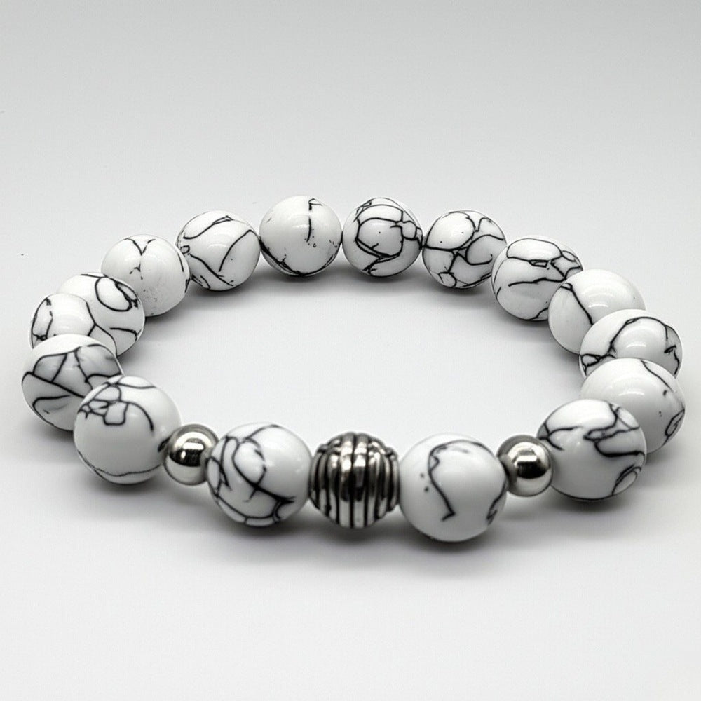 THE MEN THING Bead Bracelet HOWLITE - 12mm Beads Bracelet with Natural Stone - Adjustable Bracelet