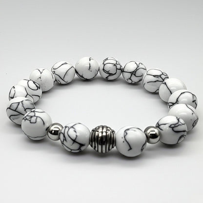 THE MEN THING Bead Bracelet HOWLITE - 12mm Beads Bracelet with Natural Stone - Adjustable Bracelet