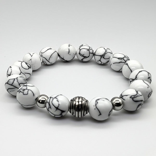 HOWLITE - 12mm Beads Bracelet with Natural Stone - Adjustable Bracelet