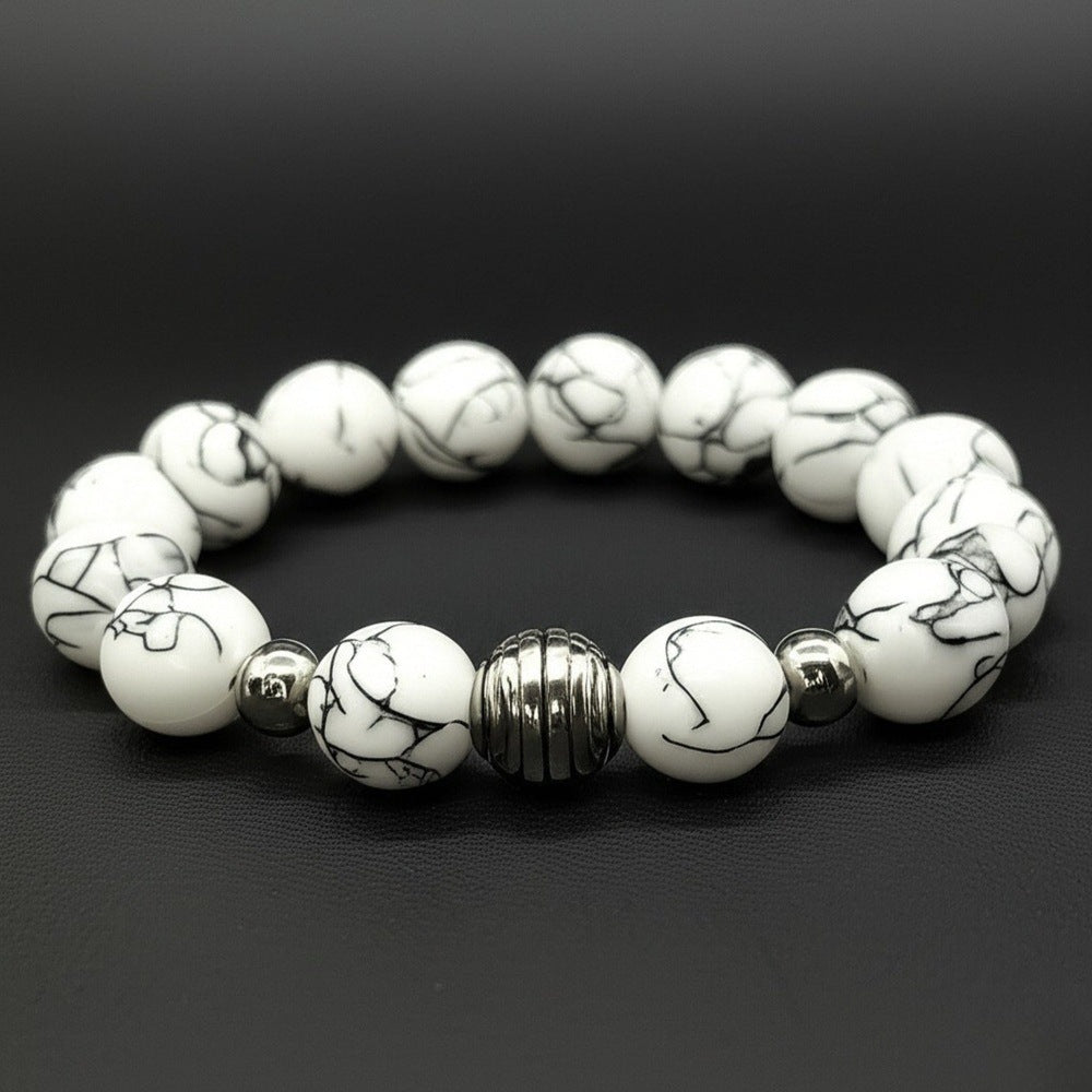 THE MEN THING Bead Bracelet HOWLITE - 12mm Beads Bracelet with Natural Stone - Adjustable Bracelet