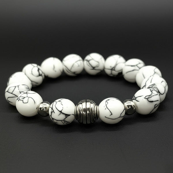 HOWLITE - 12mm Beads Bracelet with Natural Stone - Adjustable Bracelet