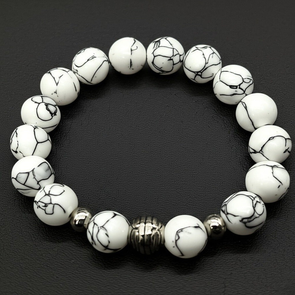 THE MEN THING Bead Bracelet HOWLITE - 12mm Beads Bracelet with Natural Stone - Adjustable Bracelet