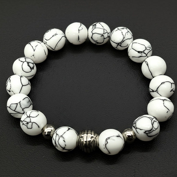 HOWLITE - 12mm Beads Bracelet with Natural Stone - Adjustable Bracelet