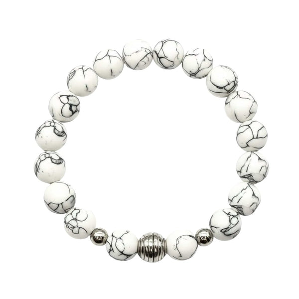 HOWLITE - 12mm Beads Bracelet with Natural Stone - Adjustable Bracelet