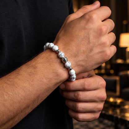 THE MEN THING Bead Bracelet HOWLITE - 12mm Beads Bracelet with Natural Stone - Adjustable Bracelet