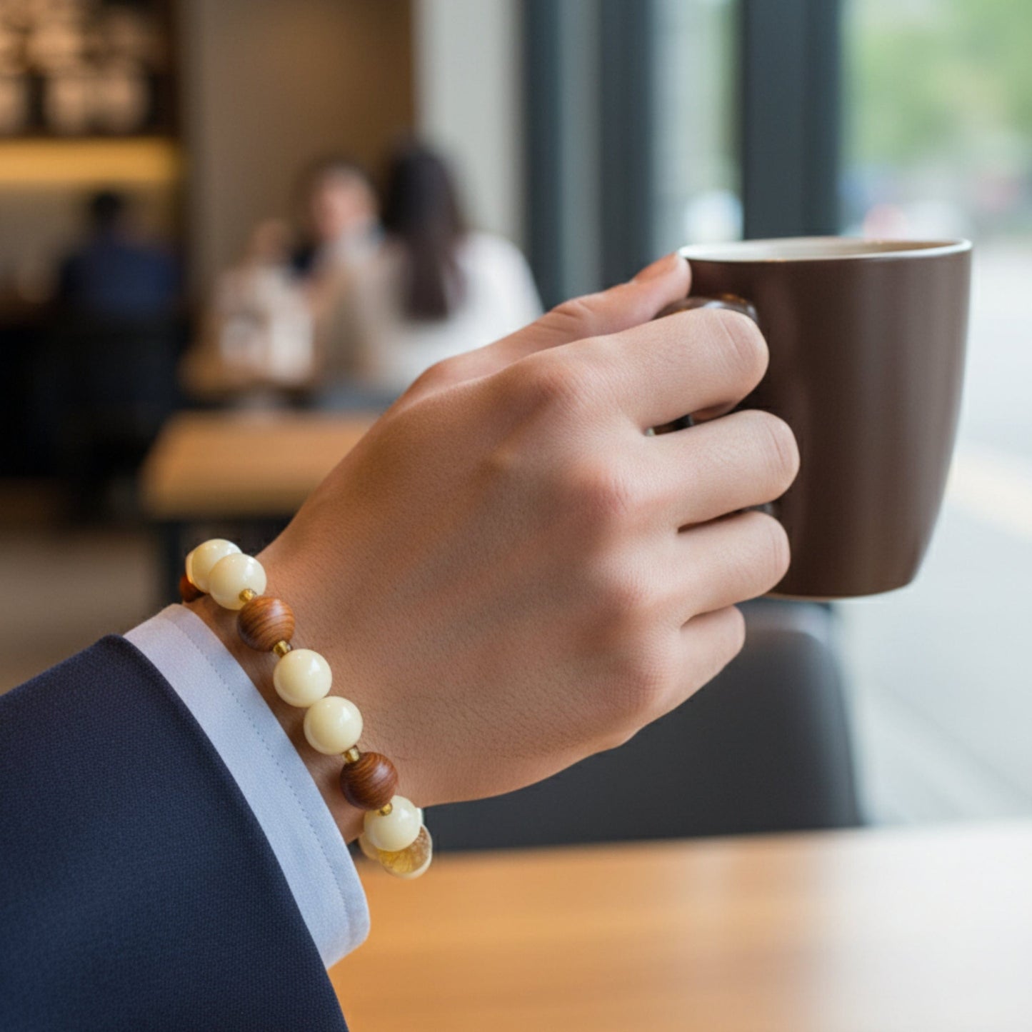 THE MEN THING Bead Bracelet IVORY GROVE - 13mm Beads Bracelet with Natural Stone - Adjustable Bracelet