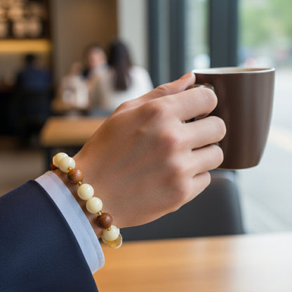 THE MEN THING Bead Bracelet IVORY GROVE - 13mm Beads Bracelet with Natural Stone - Adjustable Bracelet