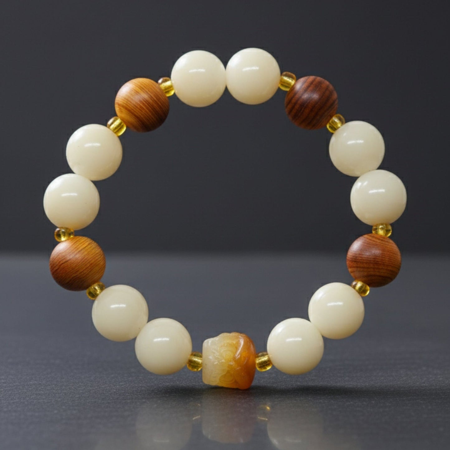 THE MEN THING Bead Bracelet IVORY GROVE - 13mm Beads Bracelet with Natural Stone - Adjustable Bracelet