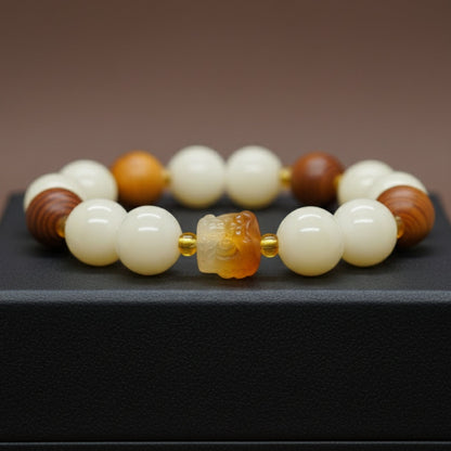 THE MEN THING Bead Bracelet IVORY GROVE - 13mm Beads Bracelet with Natural Stone - Adjustable Bracelet