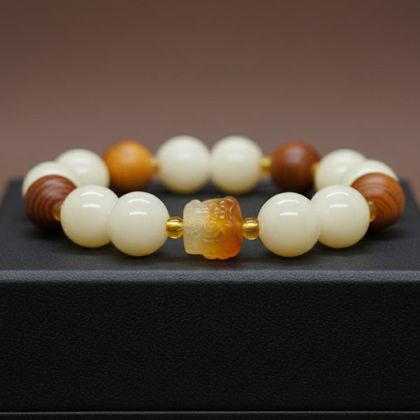 IVORY GROVE - 13mm Beads Bracelet with Natural Stone - Adjustable Bracelet