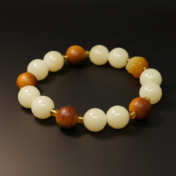 IVORY GROVE - 13mm Beads Bracelet with Natural Stone - Adjustable Bracelet