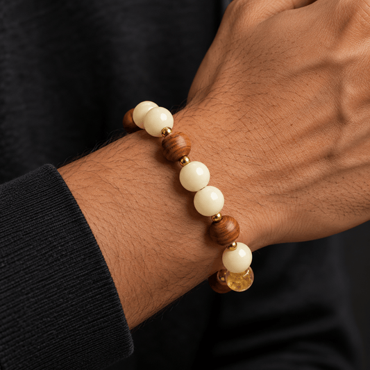 THE MEN THING Bead Bracelet IVORY GROVE - 13mm Beads Bracelet with Natural Stone - Adjustable Bracelet