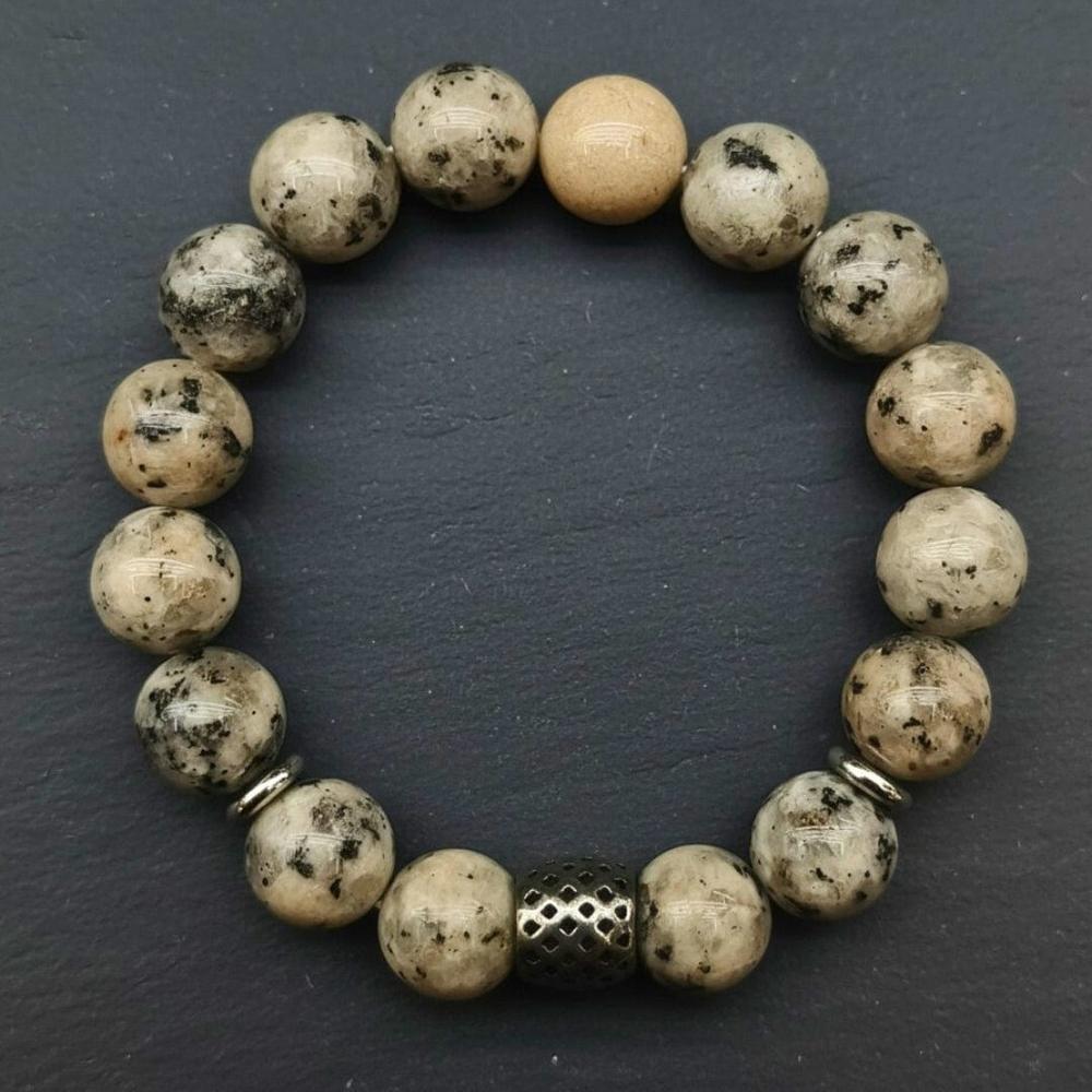 THE MEN THING Bead Bracelet KIWI JASPER - 12mm Beads Bracelet with Natural Stone - Adjustable Bracelet