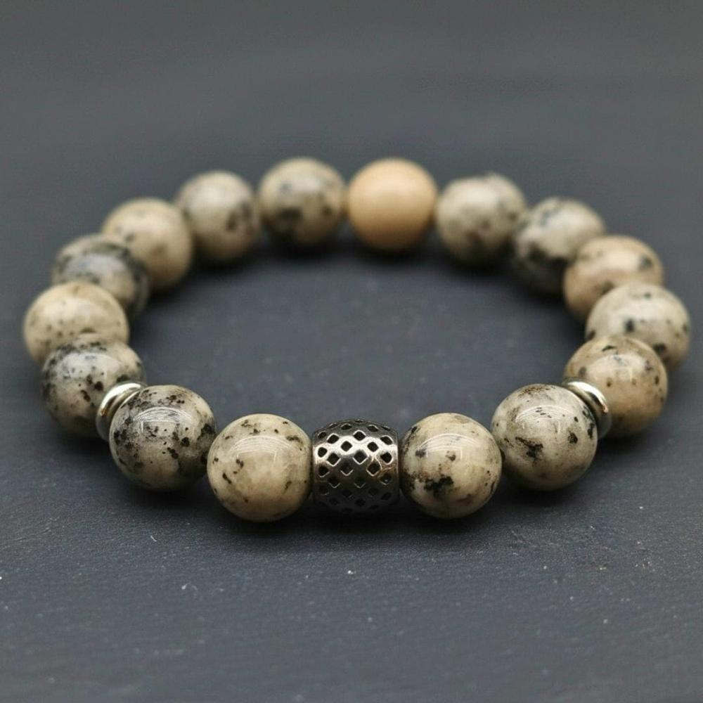 THE MEN THING Bead Bracelet KIWI JASPER - 12mm Beads Bracelet with Natural Stone - Adjustable Bracelet