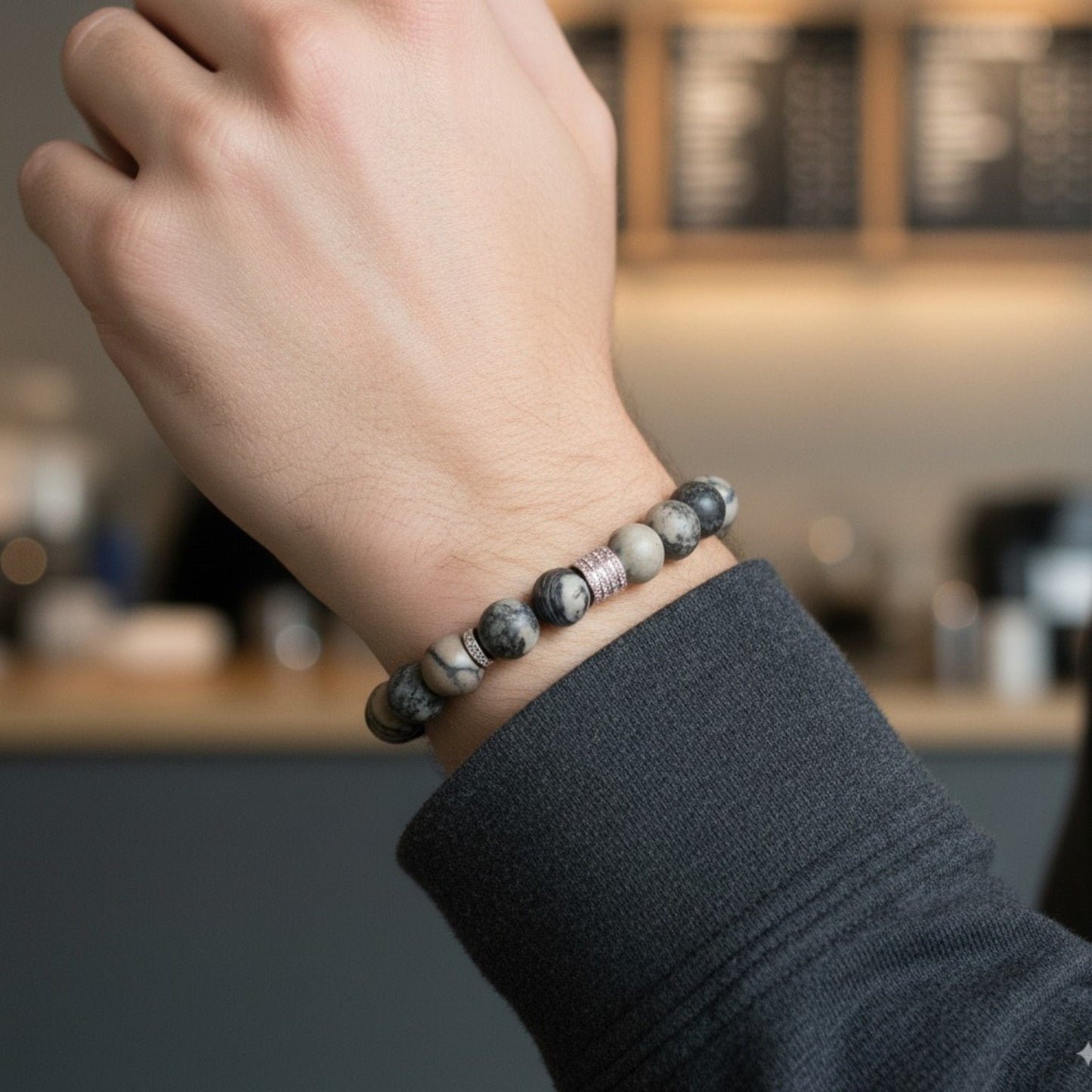 THE MEN THING Bead Bracelet LUMORA - 12mm Beads Bracelet with Natural Stone - Adjustable Bracelet