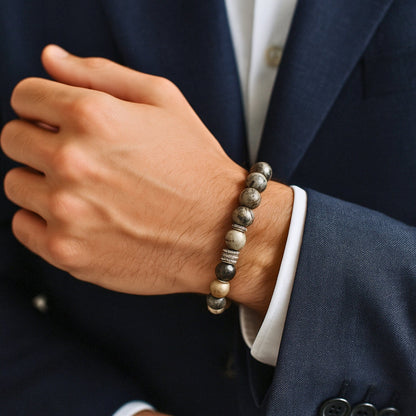 THE MEN THING Bead Bracelet LUMORA - 12mm Beads Bracelet with Natural Stone - Adjustable Bracelet