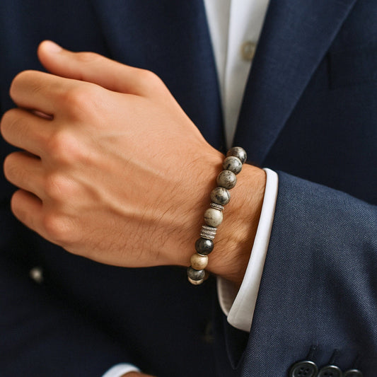 THE MEN THING Bead Bracelet LUMORA - 12mm Beads Bracelet with Natural Stone - Adjustable Bracelet