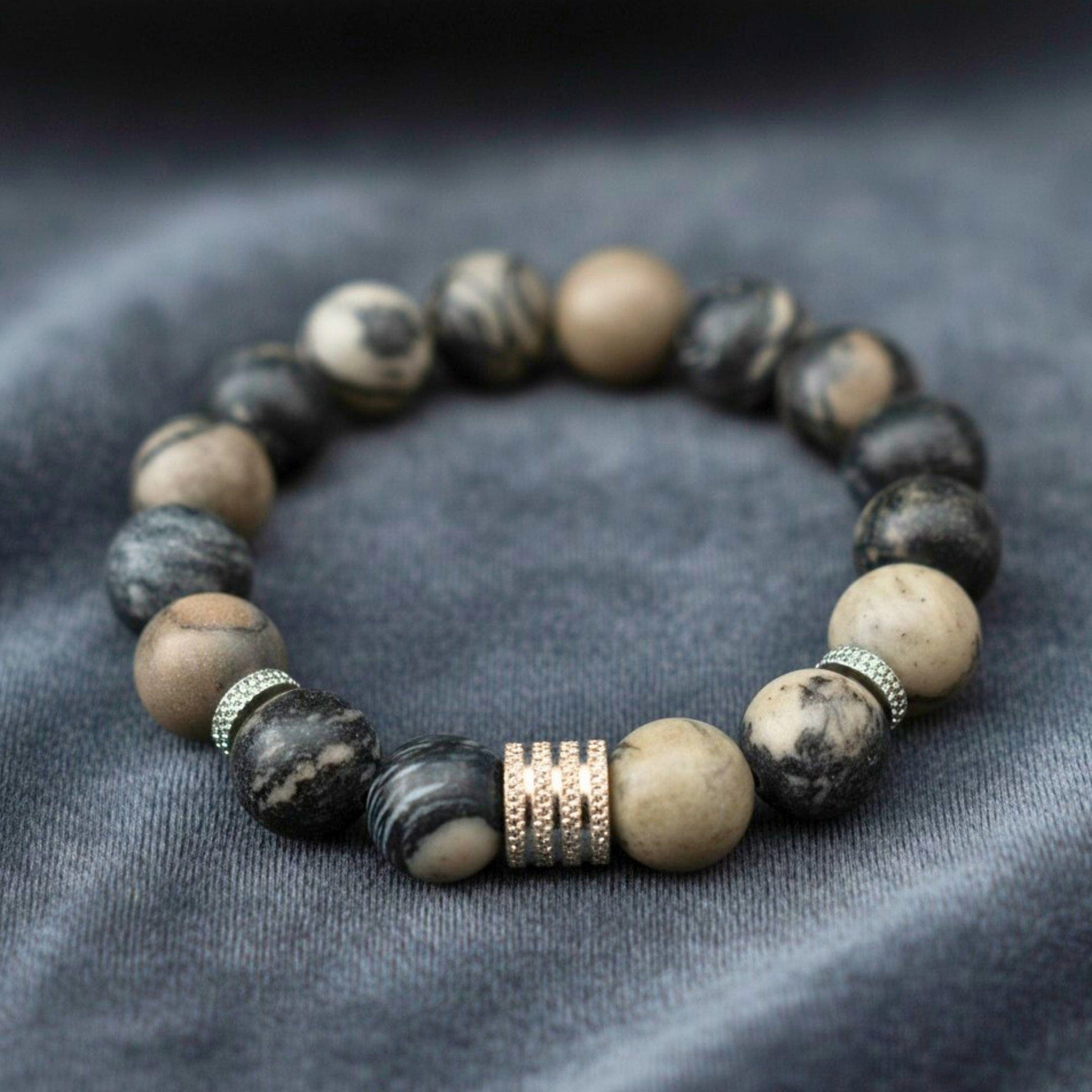 THE MEN THING Bead Bracelet LUMORA - 12mm Beads Bracelet with Natural Stone - Adjustable Bracelet