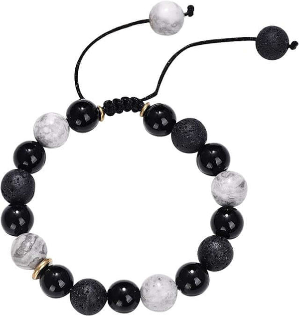 మ్యాజిక్ నైట్ - నేచురల్ స్టోన్‌తో పూసల బ్రాస్‌లెట్ - పురుషులు & అబ్బాయిల కోసం స్ట్రెచ్ / అడ్జస్టబుల్ బ్రాస్‌లెట్