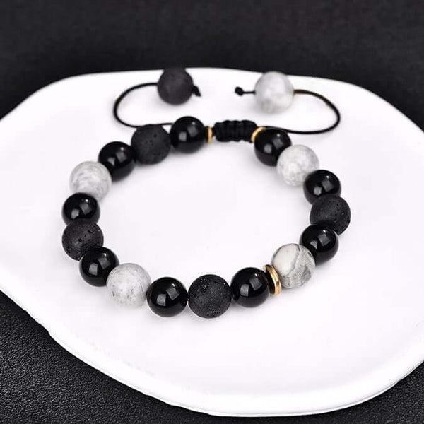 మ్యాజిక్ నైట్ - నేచురల్ స్టోన్‌తో పూసల బ్రాస్‌లెట్ - పురుషులు & అబ్బాయిల కోసం స్ట్రెచ్ / అడ్జస్టబుల్ బ్రాస్‌లెట్