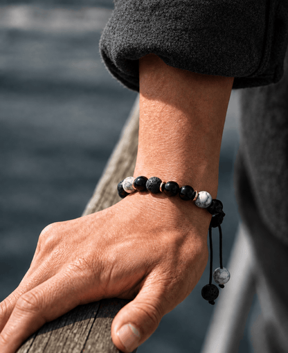 THE MEN THING Bead Bracelet MAGIC NIGHT - Beads Bracelet with Natural Stone - Stretch / Adjustable Bracelet for Men & Boys
