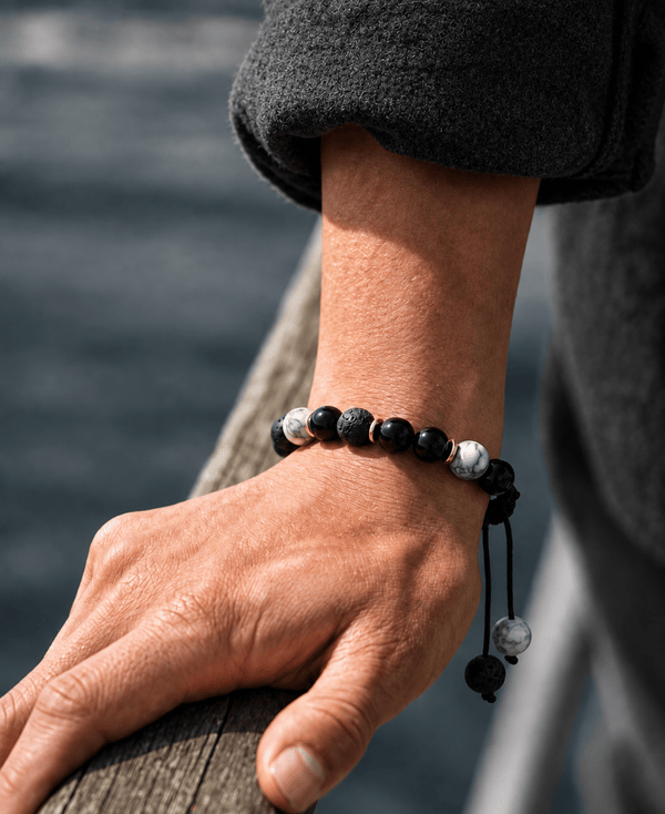 MAGIC NIGHT - Beads Bracelet with Natural Stone - Stretch / Adjustable Bracelet for Men & Boys
