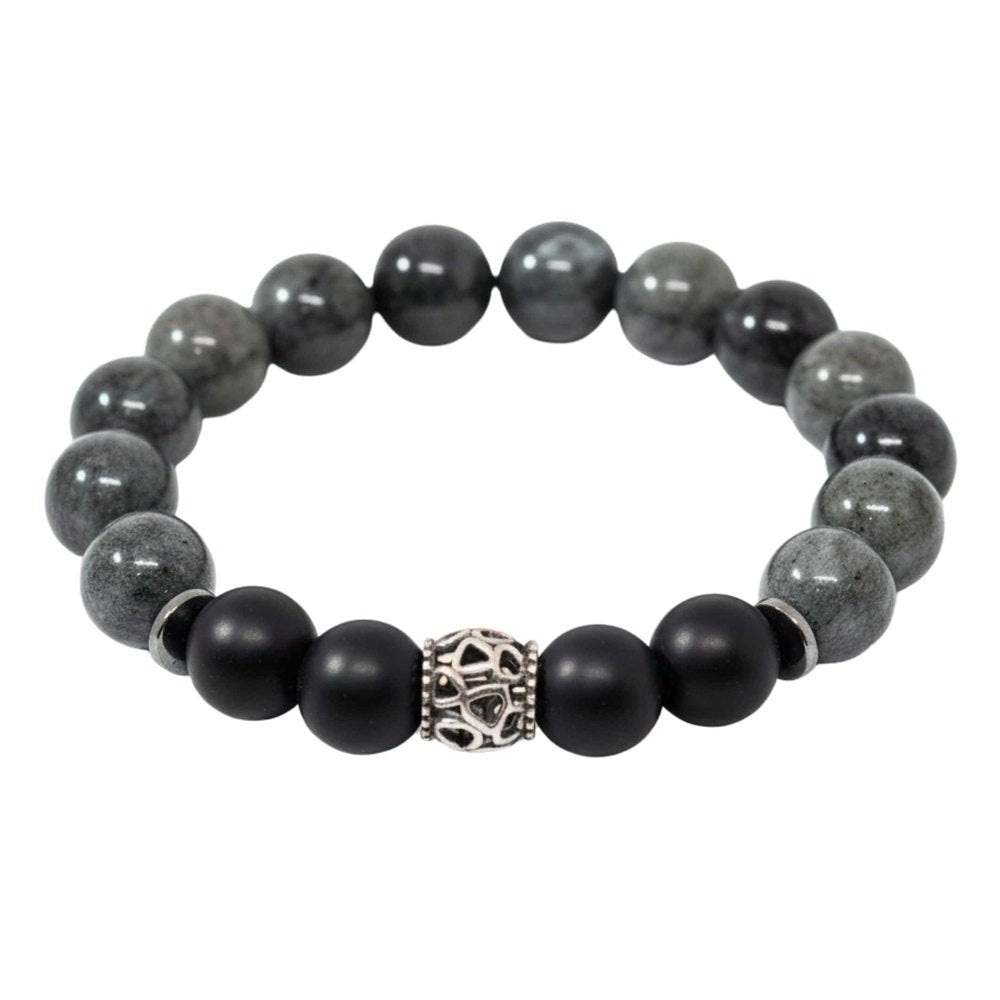 THE MEN THING Bead Bracelet MORVANE - 12mm Beads Bracelet with Natural Stone - Adjustable Bracelet