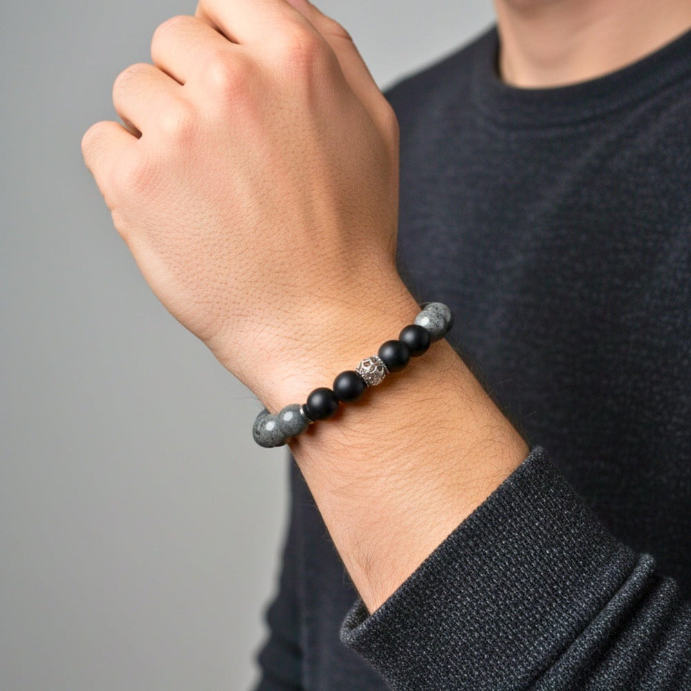 THE MEN THING Bead Bracelet MORVANE - 12mm Beads Bracelet with Natural Stone - Adjustable Bracelet