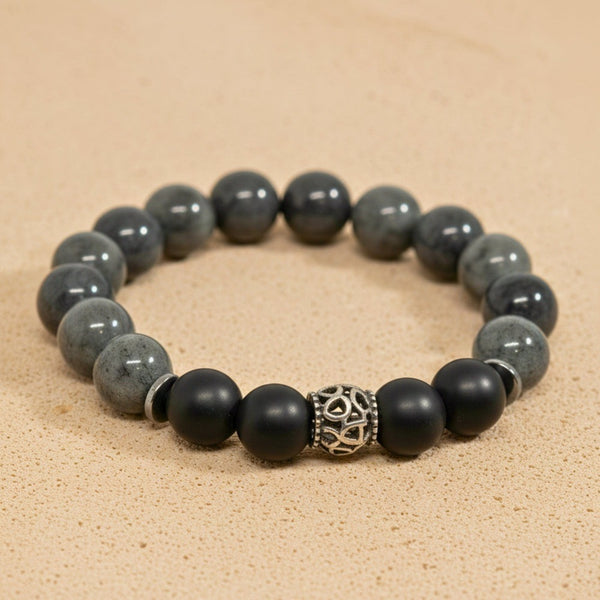 MORVANE - 12mm Beads Bracelet with Natural Stone - Adjustable Bracelet